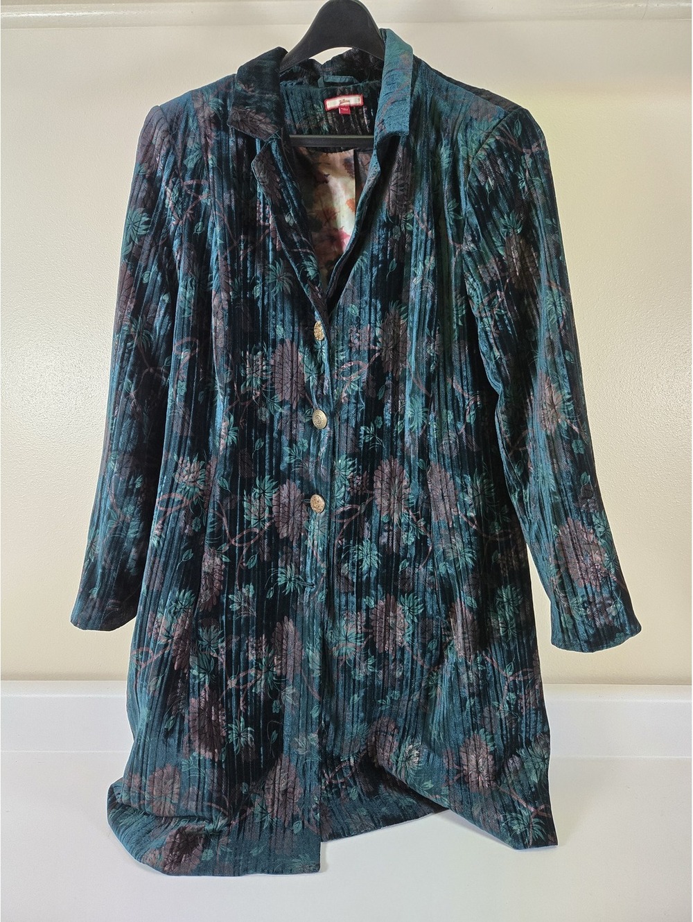 Joe Browns Green Velvet Women's 80s Floral Blazer Coat Size L/XL